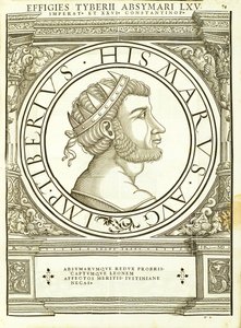 Tiberius Absymarus, illustration from Imperatorum Romanorum Omnium Orientalium et Occidentalium Verissimae Imagines ex Antiquis Numismatis by Hans Rudolf Manuel Deutsch